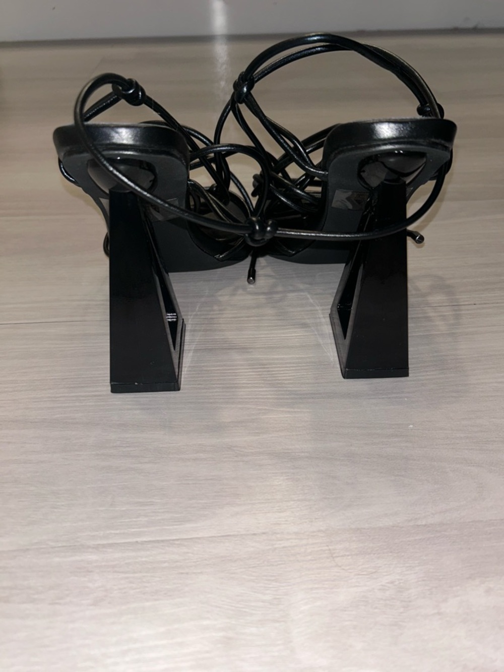Fashion Nova Black Lace-Up Strappy Square Toe Heels - Picture 2 of 4